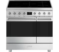 Black range cooker with two ovens and gas burners